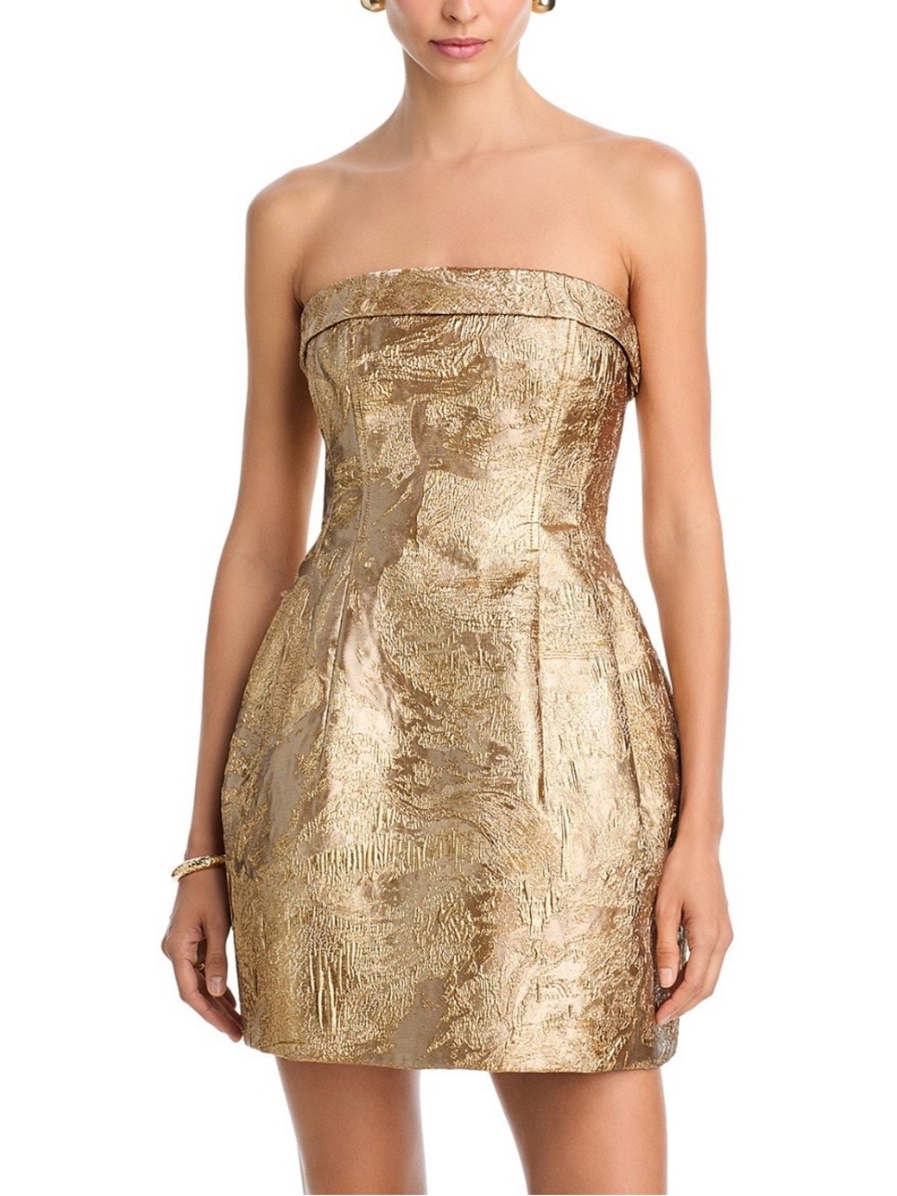 Jonathan Simkhai- Strapless Metallic Gold Mini Dress